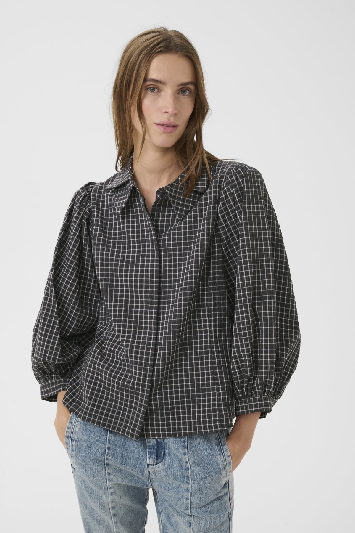 KBEllen Frosty Blouse Mörkgrå Rutig - 109174 - 10105850
