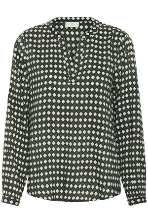 KAsary Tilly Blouse Mörkgrön - Diamantmönster - 10503502