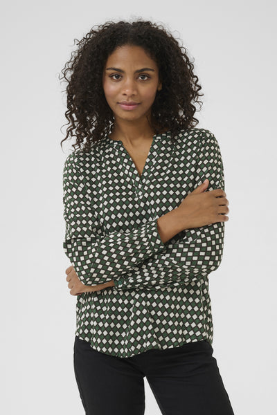 KAsary Tilly Blouse Mörkgrön - Diamantmönster - 10503502 Thumbnail