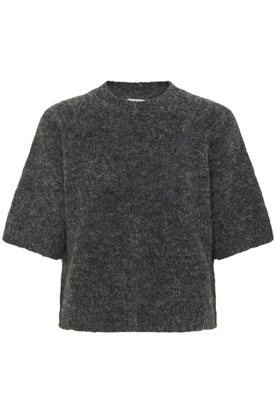 KAemilie Cropped Knit Pullover Mörkgråmelerad - 10508162 Thumbnail
