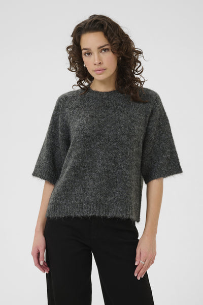 KAemilie Cropped Knit Pullover Mörkgråmelerad - 10508162 Thumbnail