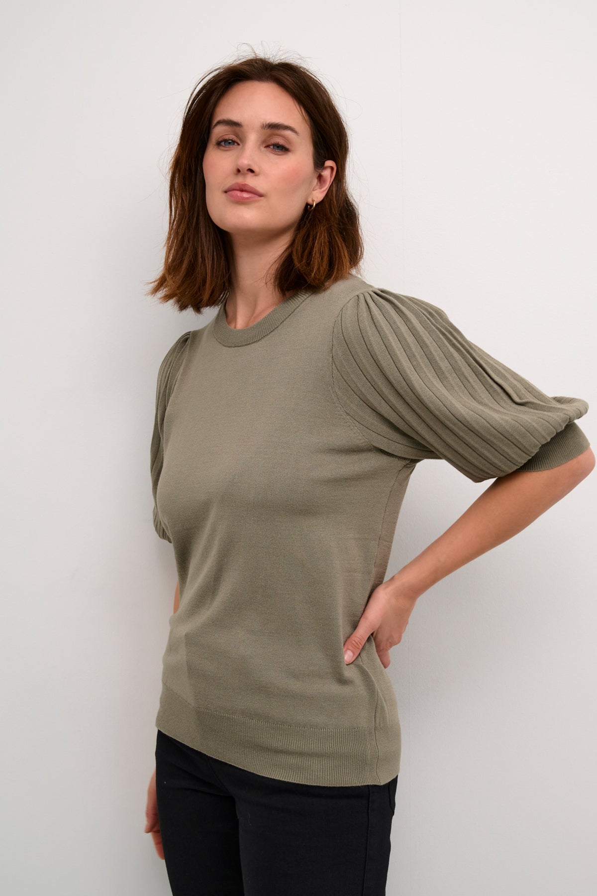 KAlone Stickad Pullover 1/2 Ärm Vetiver - 10508368