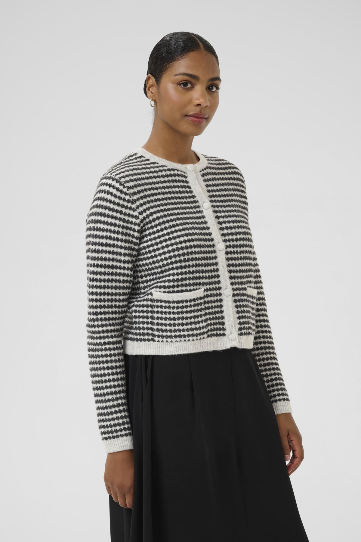 KAellery Knit Cardigan Light Grey M./Black Structure - 10509031