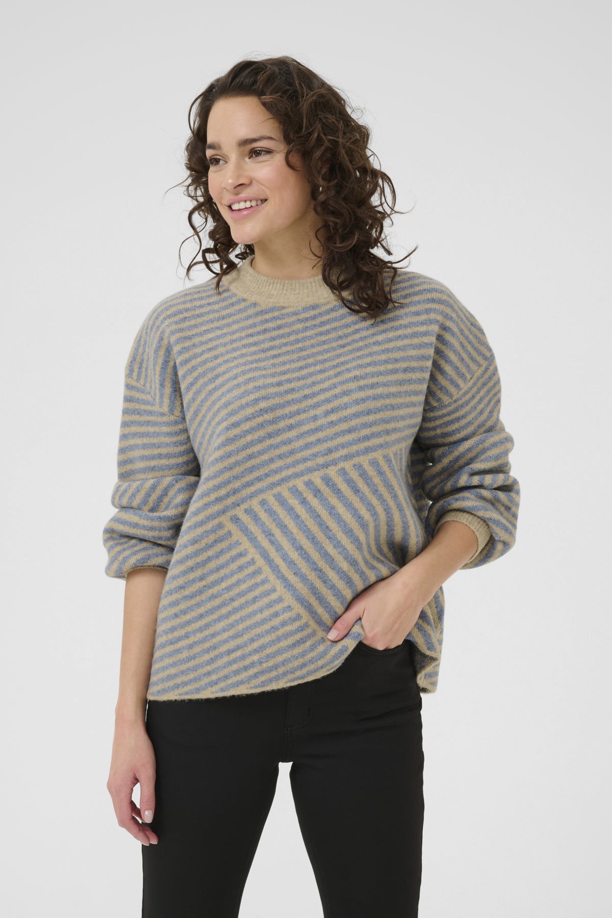 KAverana Stickad Tröja Feather Grey Mel/Windward Blue - 10509061