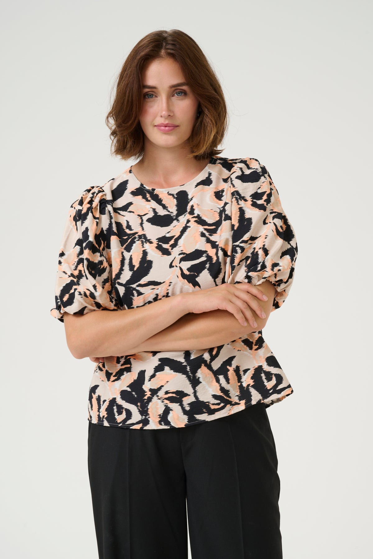 KApaco Blus Beige/Svart/Persika Blurry Leaf - 10509633