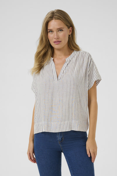KAmilia Wing SL Blouse Chalk/Fudge Stripe - 10509670 Thumbnail