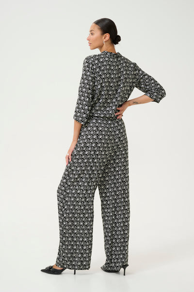 KAsanne Plain Weave Jumpsuit P Black/Moonstruck Retro Print - 10509808 Thumbnail