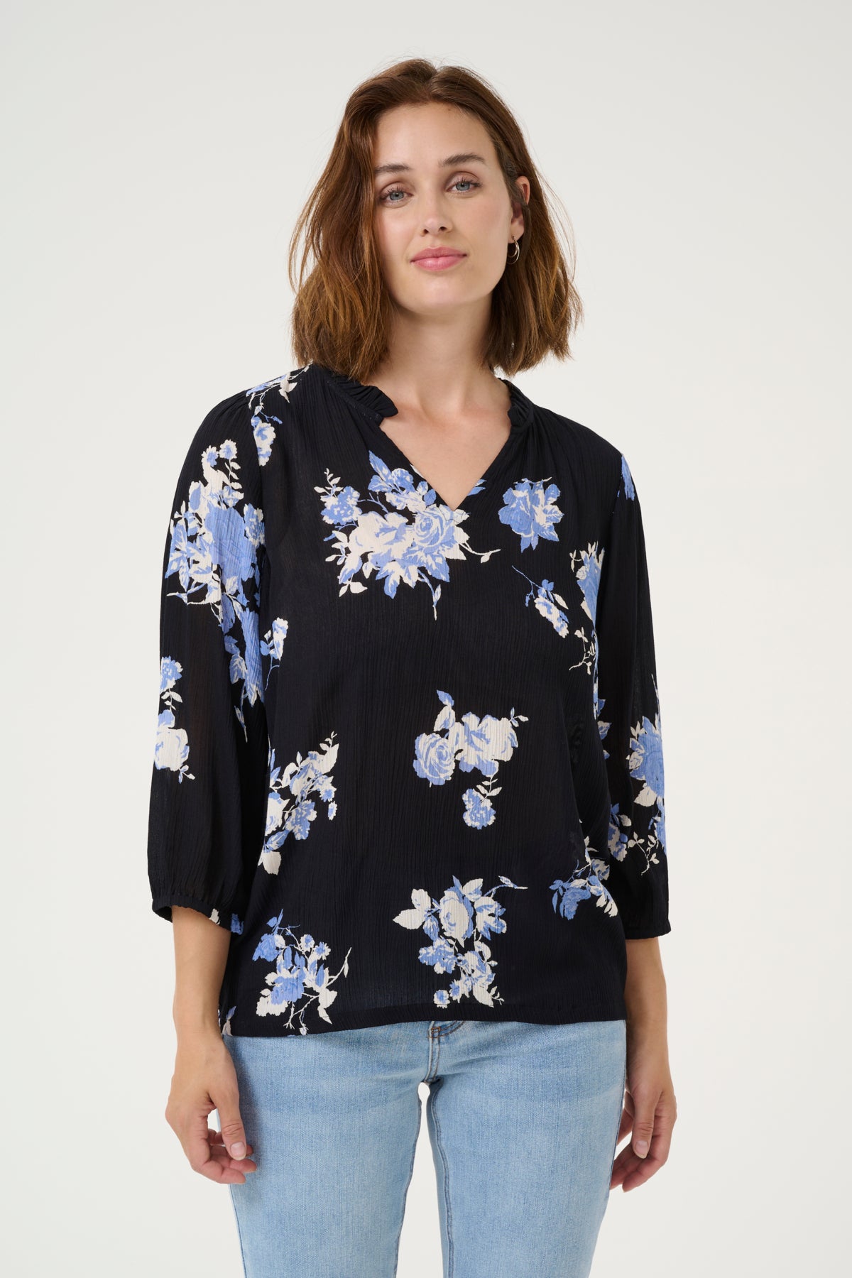 KAedita Amber Blouse Black / Blue Flower Print - 10509812