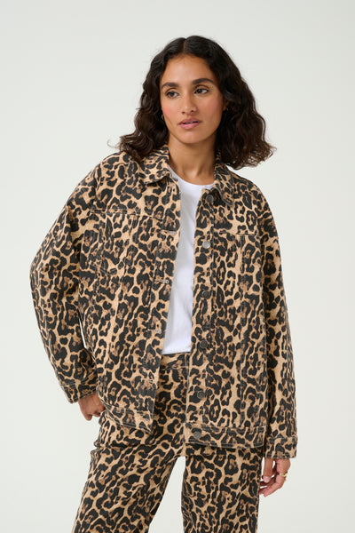 KAleonora Denimjacka Naturel Leopardmönster - 10509819 Thumbnail