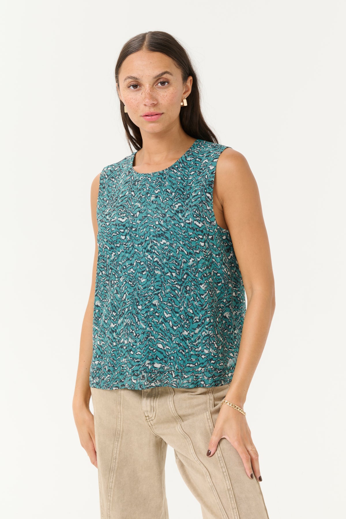 KAbella Blus Teal/Svart/Vit Grafisk - 10509890