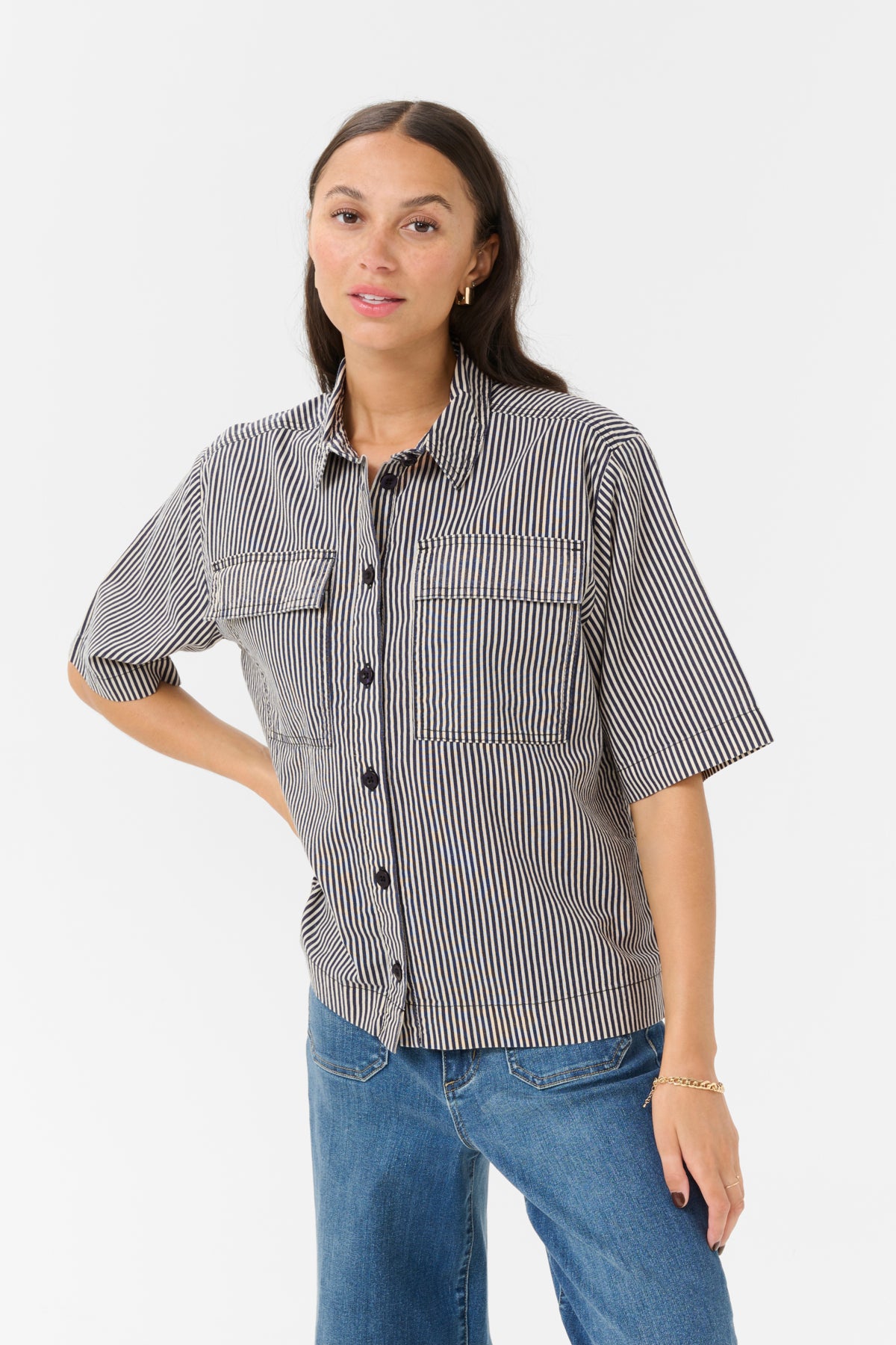 KAnaya randig skjorta Midnight/White Stripe