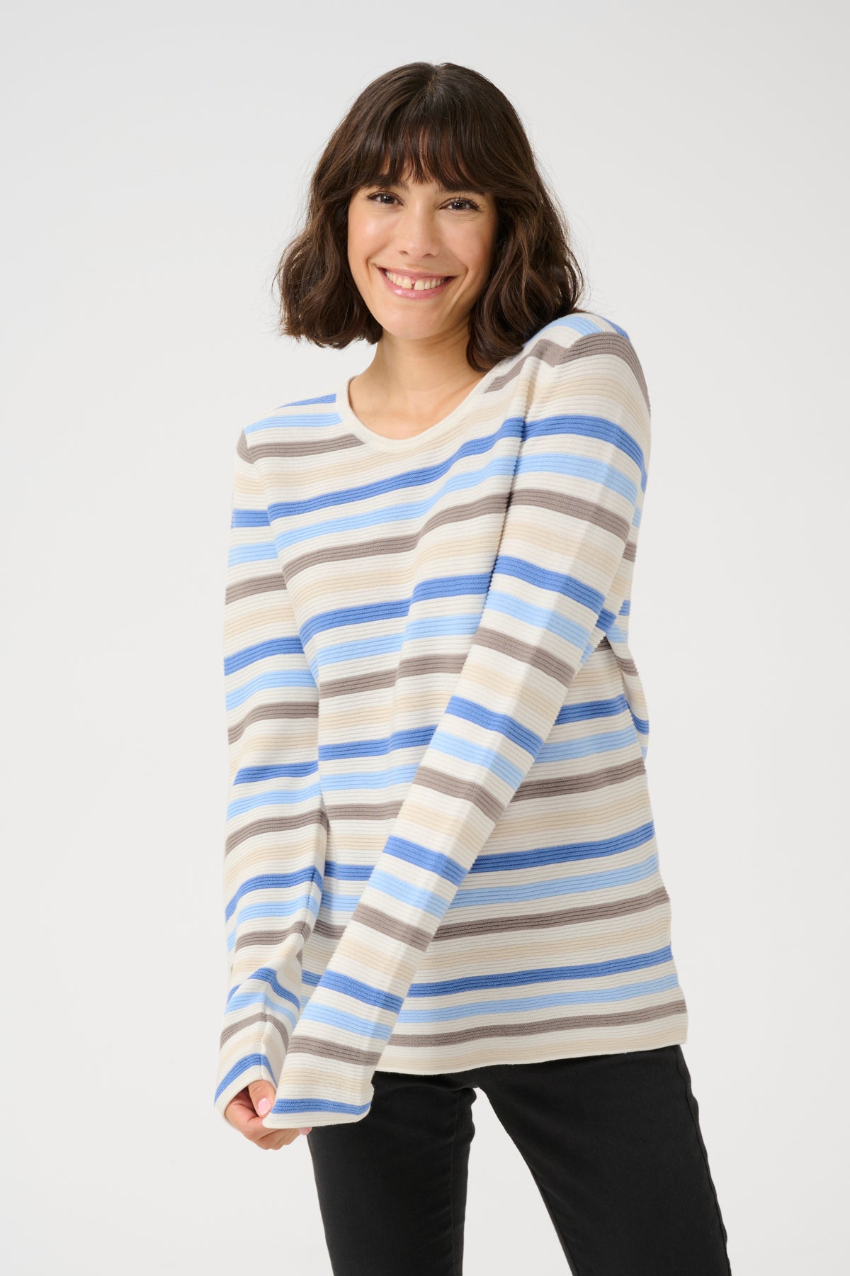 KAlinka Pullover Blå/Natur/Krita Randig