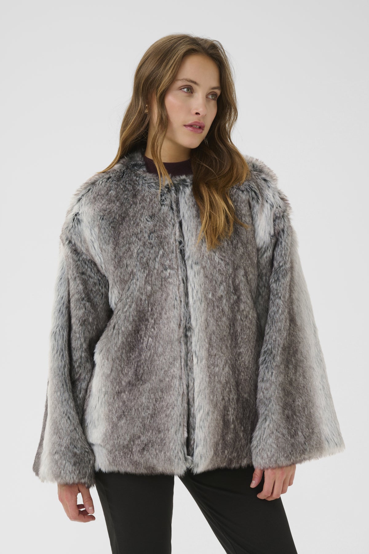 KAsolana Fake Fur Coat Grå / Brun pälslook - 10510177