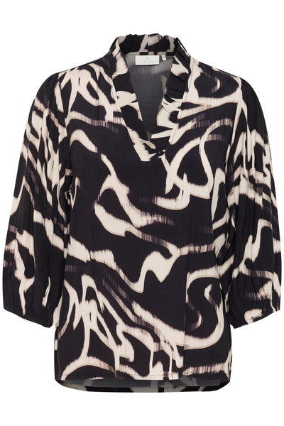 KAmartha Frill Blouse Black/Nature Organic Lines - 10510322 Thumbnail