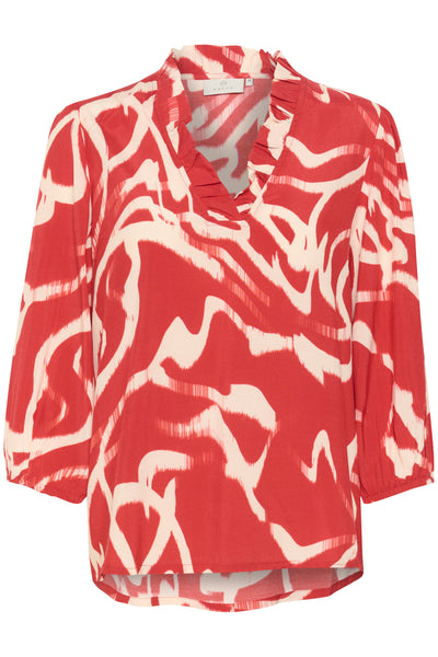 KAmartha Frill Blouse True Red/Nature Graphic - 10510322 Thumbnail