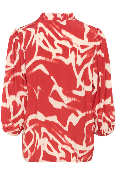 KAmartha Frill Blouse True Red/Nature Graphic - 10510322 Thumbnail