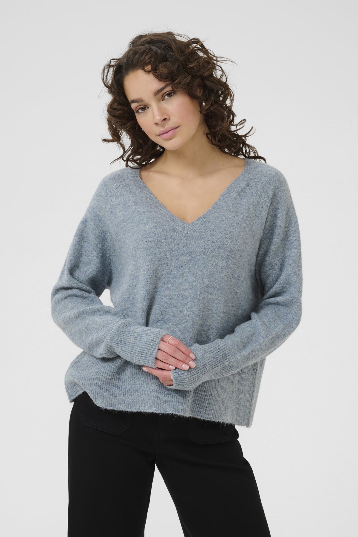 Kaniel v-neck Pullover Windward Blue Melange - 10510521