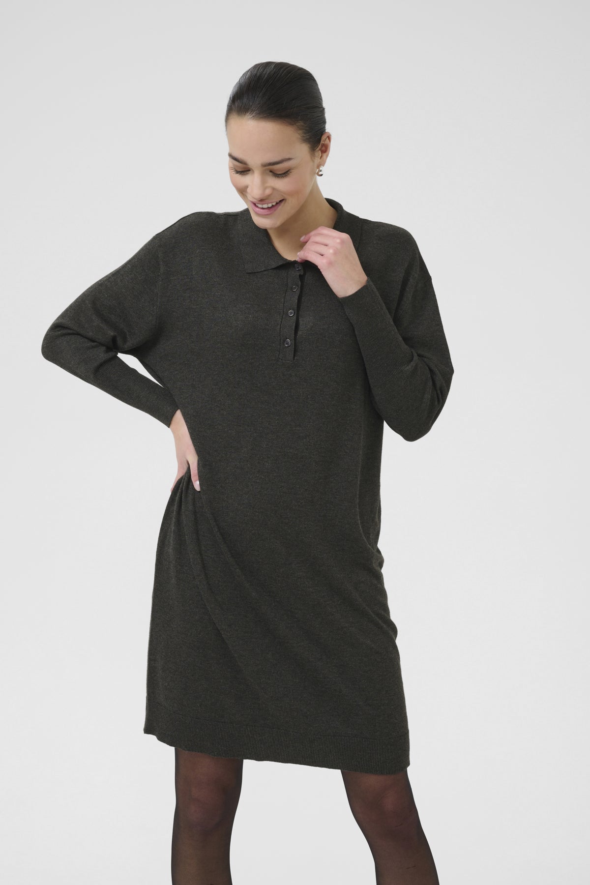 KAlizza Polo Knit Dress Mörkgråmelerad - 10510688