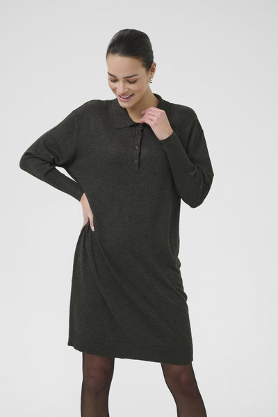 KAlizza Polo Knit Dress Mörkgråmelerad - 10510688 Thumbnail