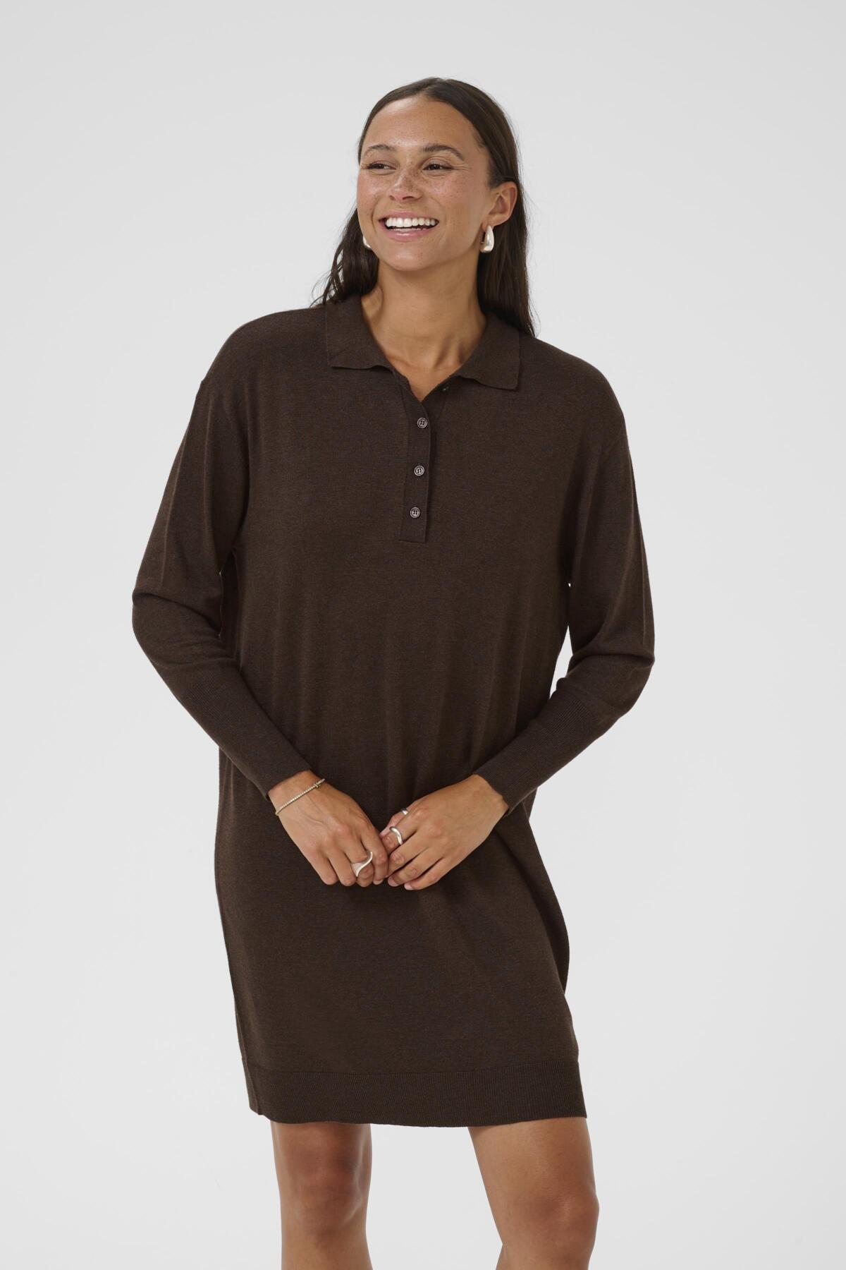 KAlizza Polo Knit Dress Chocolate Brown Melange - 10510688
