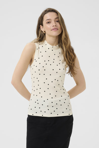 KAkatrine Printed Top Cloud Cream W. Black Dots - 10510921 Thumbnail