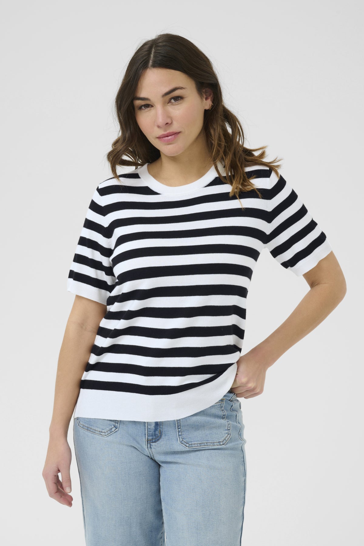 KAlava Short Sleeve Knit Chalk/Black Deep Stripe - 10510934