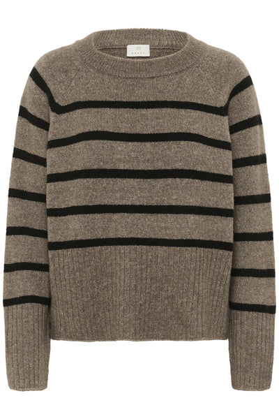 KAerin Stickad Tröja Morel Melange Black Stripe - 1 - 10510939 Thumbnail