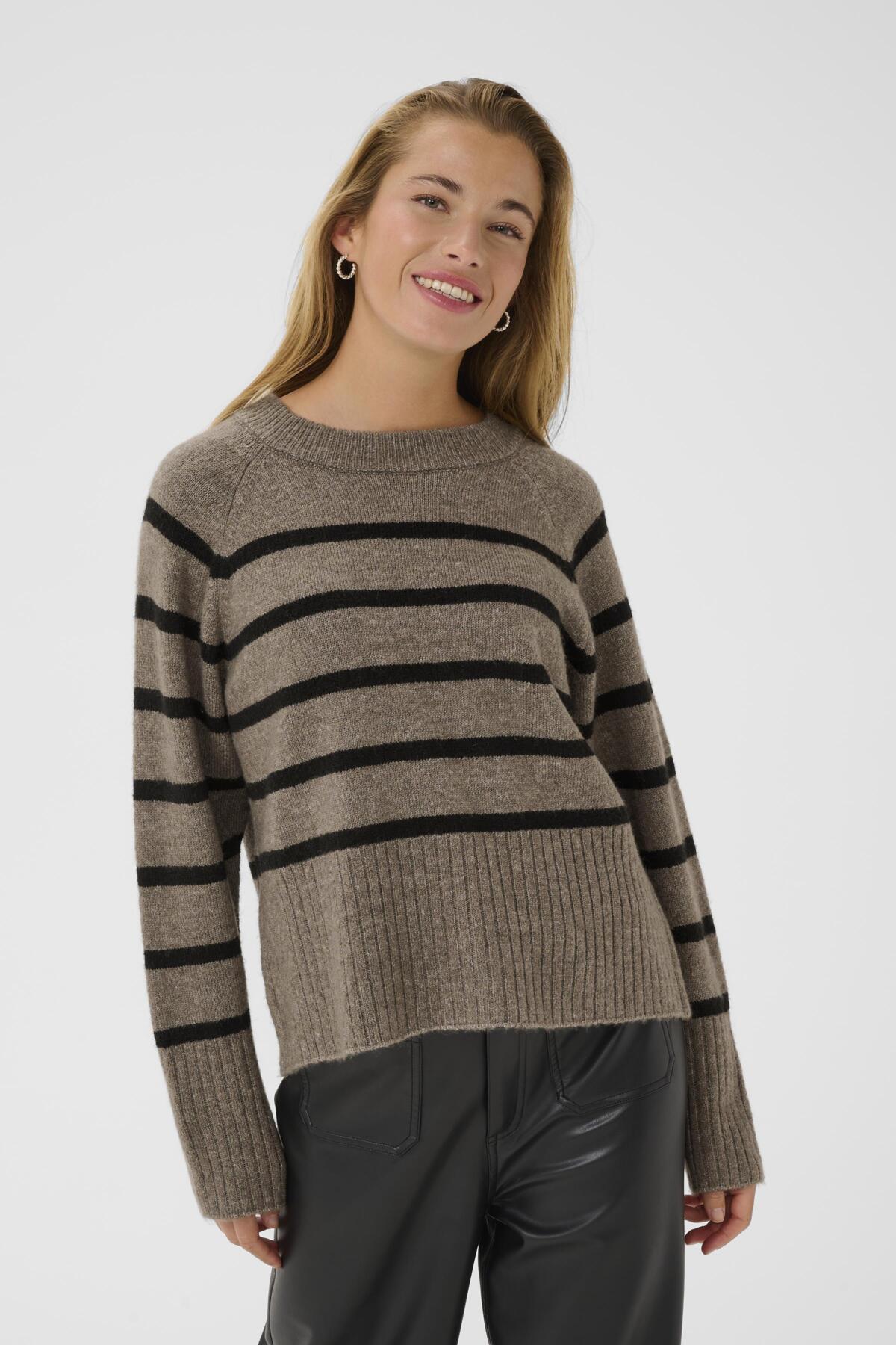 KAerin Stickad Tröja Morel Melange Black Stripe - 1 - 10510939