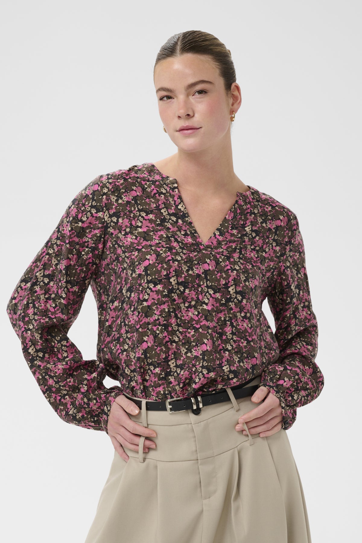 KAbella Skjorta Rosa Svart Grafisk Blomma - 10 - 10511035