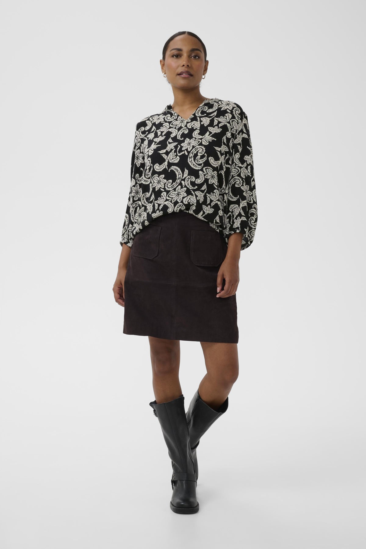 KAriani Printed Amber Blouse Black Deep/Chalk Paisley - 108 - 10511210