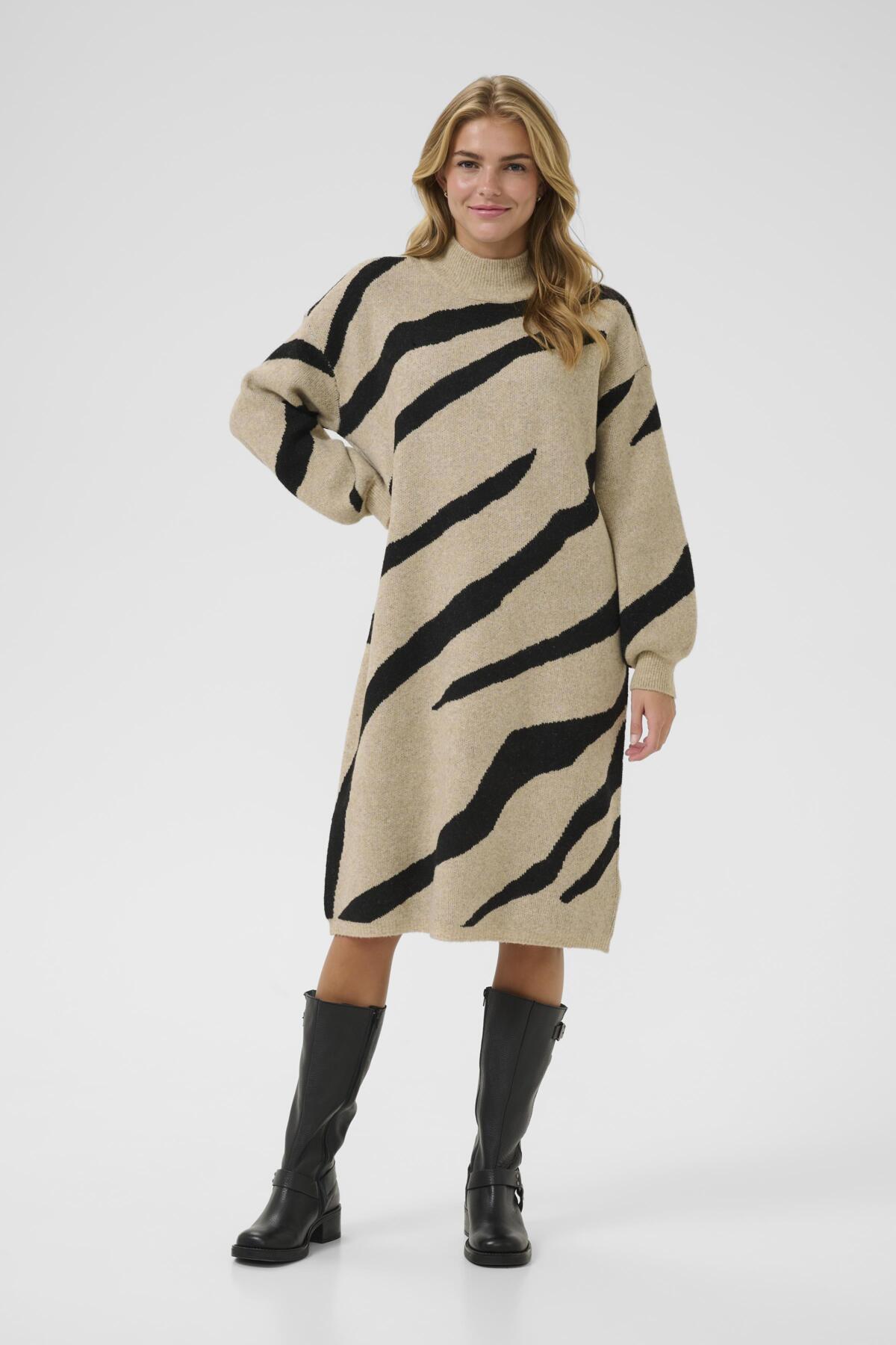 KAwilma Knit Dress Feather G. Mel/Black Stripe - 10511321