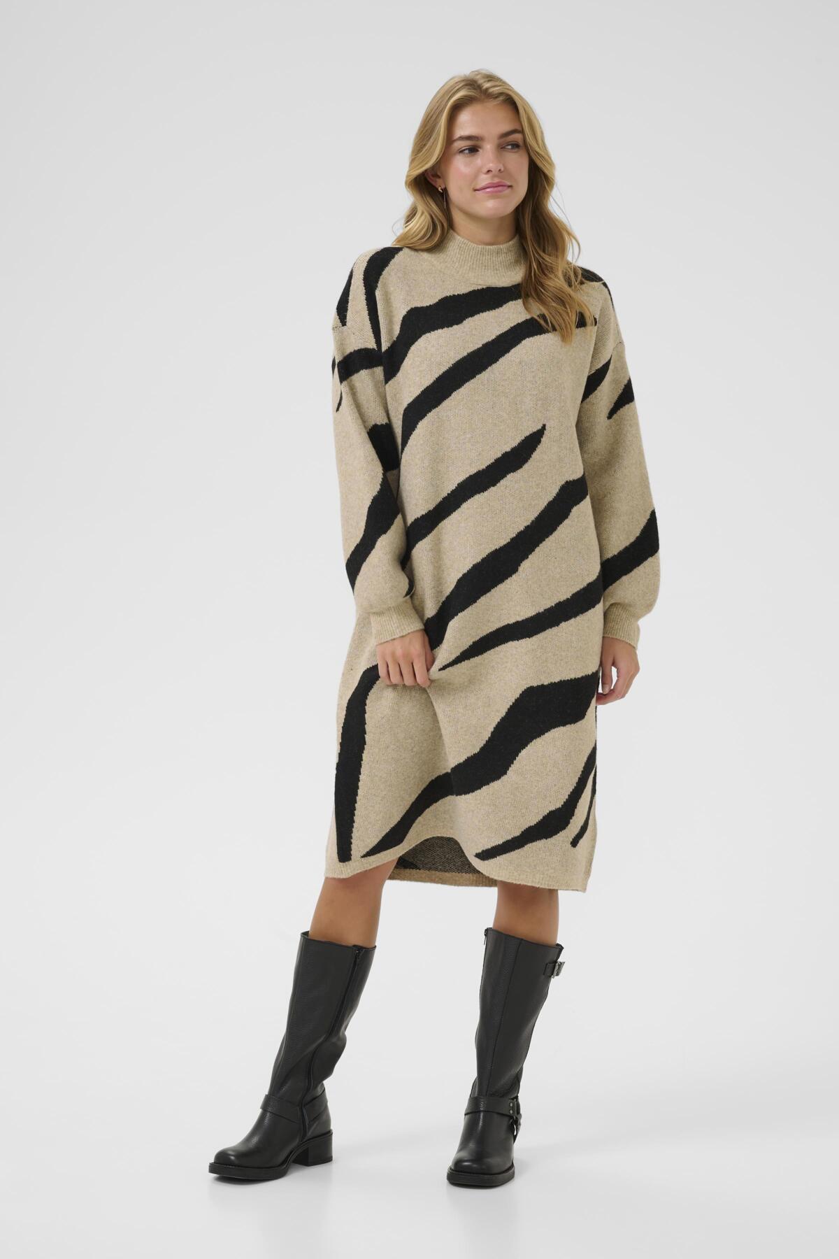 KAwilma Knit Dress Feather G. Mel/Black Stripe - 10511321
