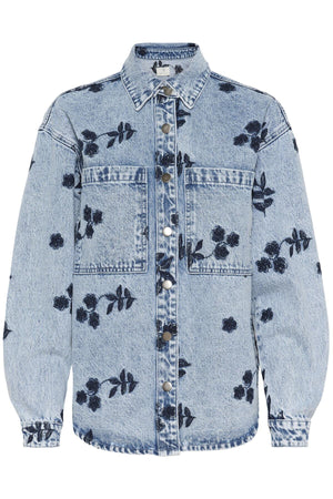 KAbabena Denimjacka Blå Denim M/ Marinblå Blomsterbrodyr - 10511680