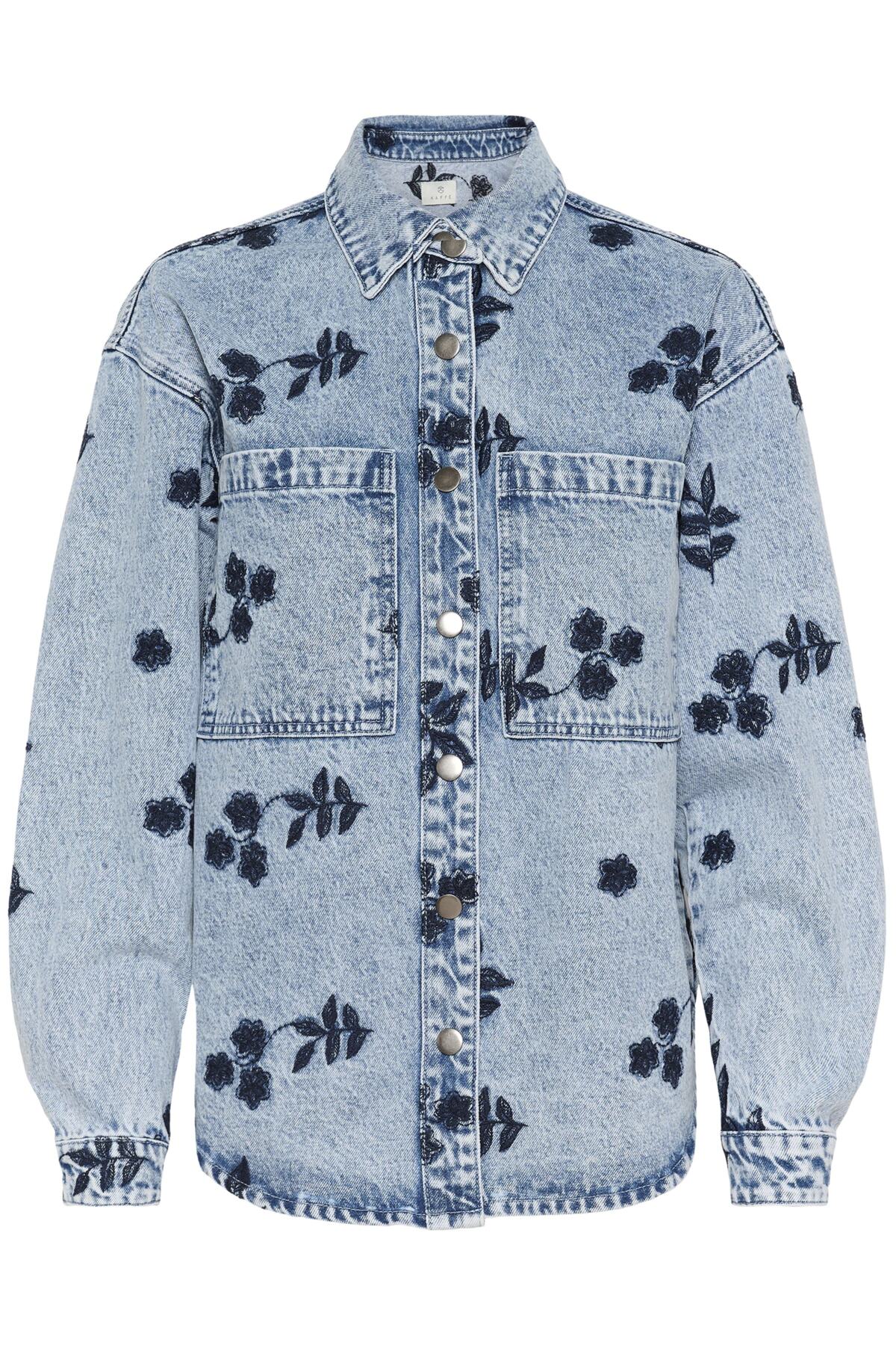 KAbabena Denimjacka Blå Denim M/ Marinblå Blomsterbrodyr - 10511680