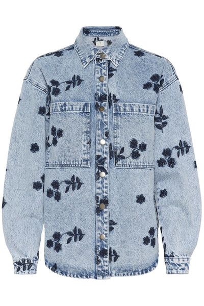 KAbabena Denimjacka Blå Denim M/ Marinblå Blomsterbrodyr - 10511680 Thumbnail