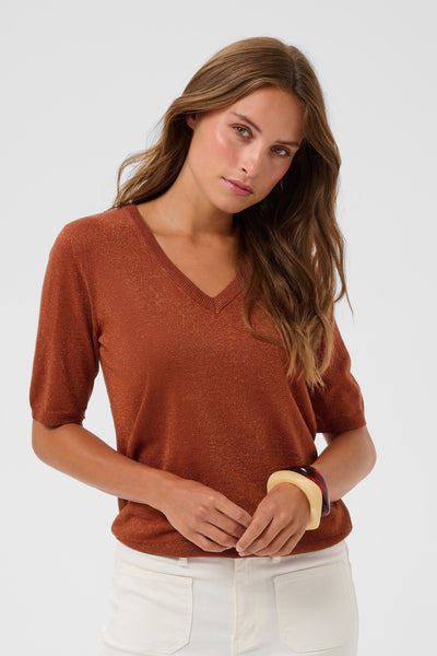 KAregina Stripe V-neck Pullover Henna Shiny - 109811 - 10511730 Thumbnail