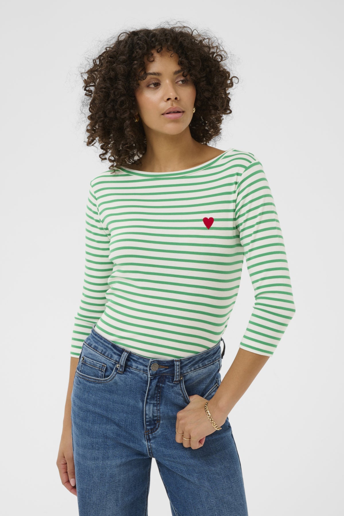 KAliddy Boatneck 3/4 T-Shirt Chalk/Bright Green - Red Heart - 10511773