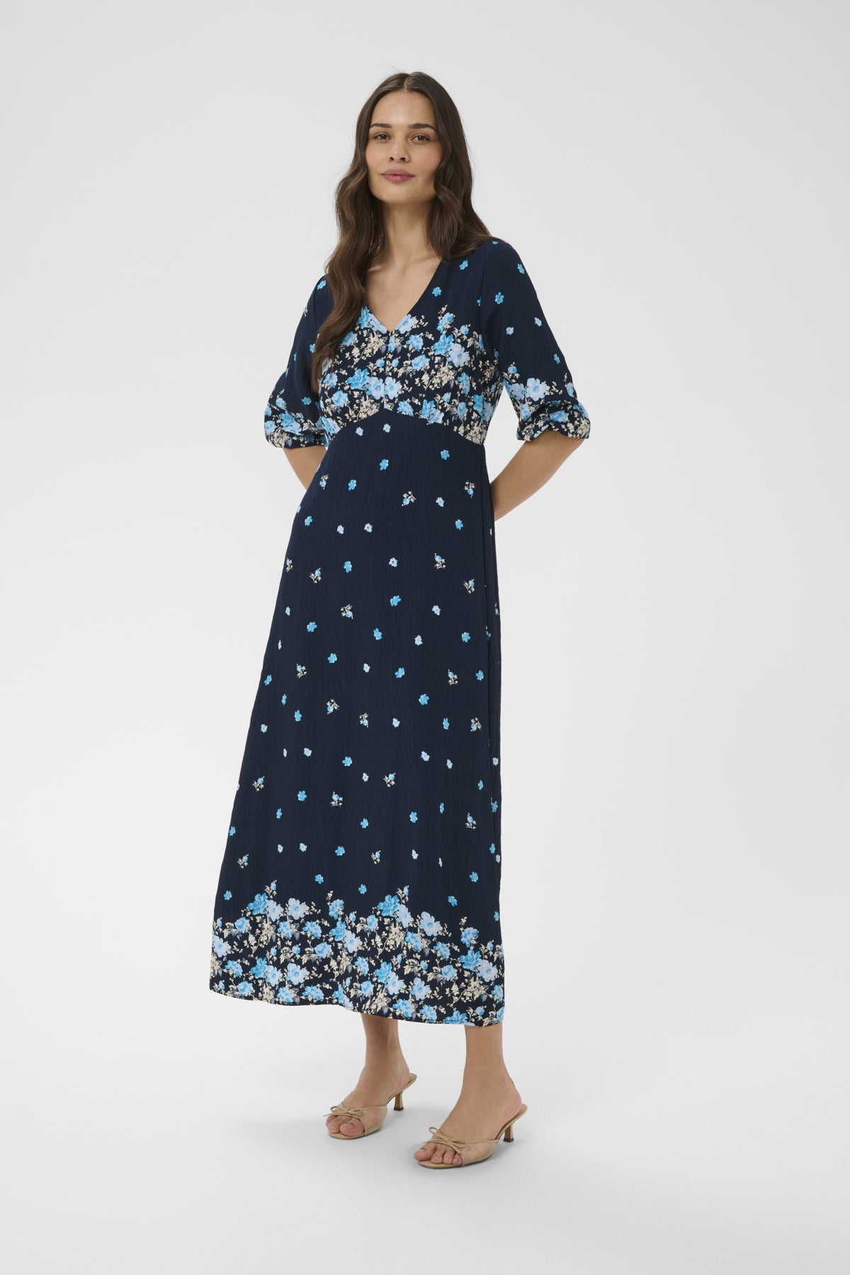 KArosine Long Dress Midnight Marine Border Flower - 10511834