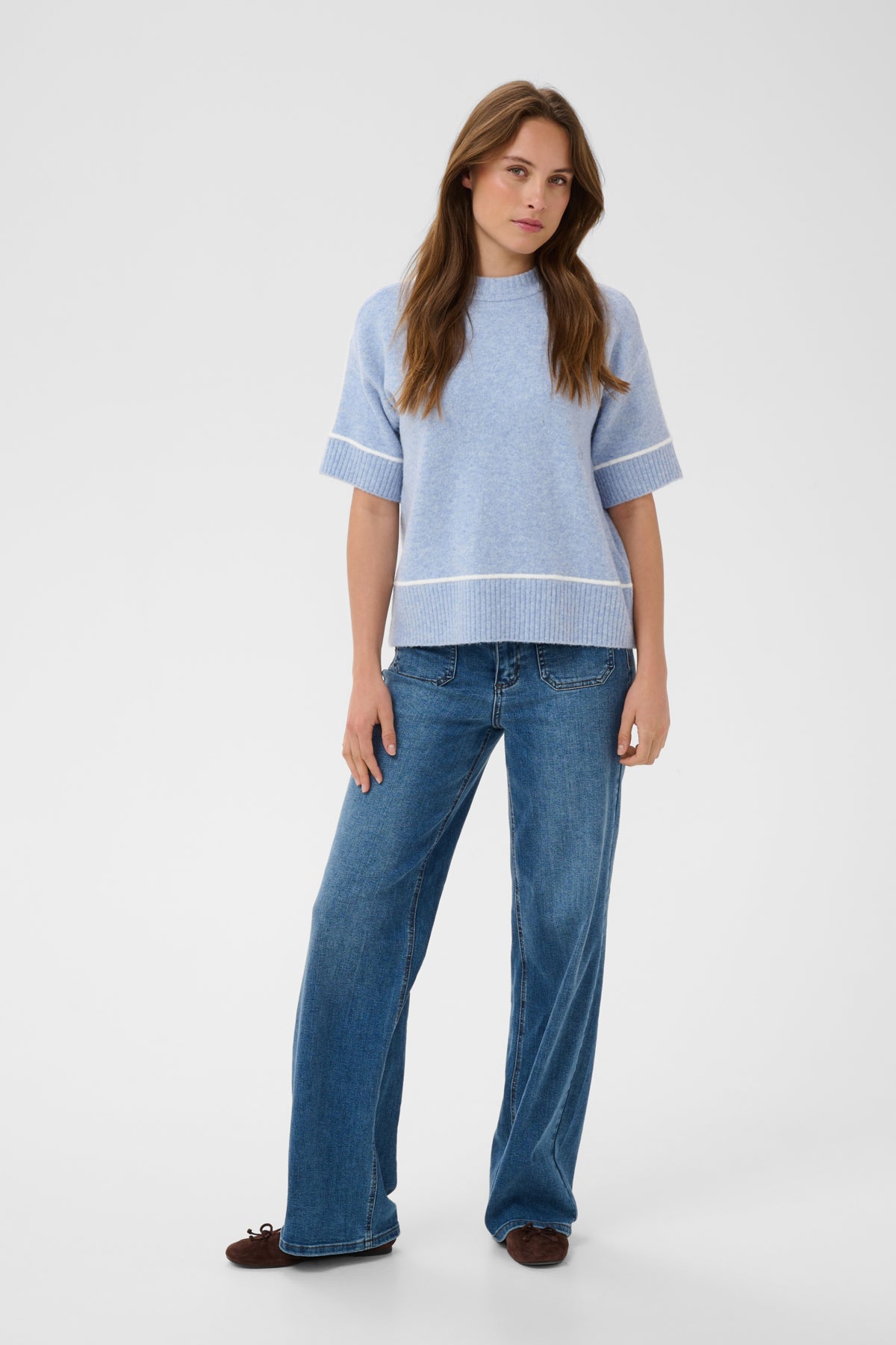 KAjinie Stickad tröja 1/2 ärm Blue Fog Melange - 1540081 - 10511946