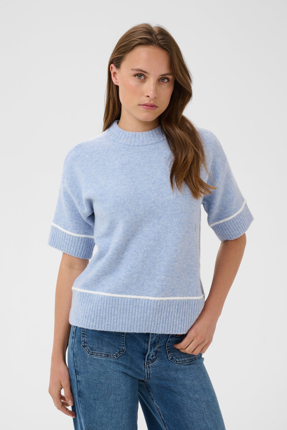KAjinie Stickad tröja 1/2 ärm Blue Fog Melange - 1540081 - 10511946