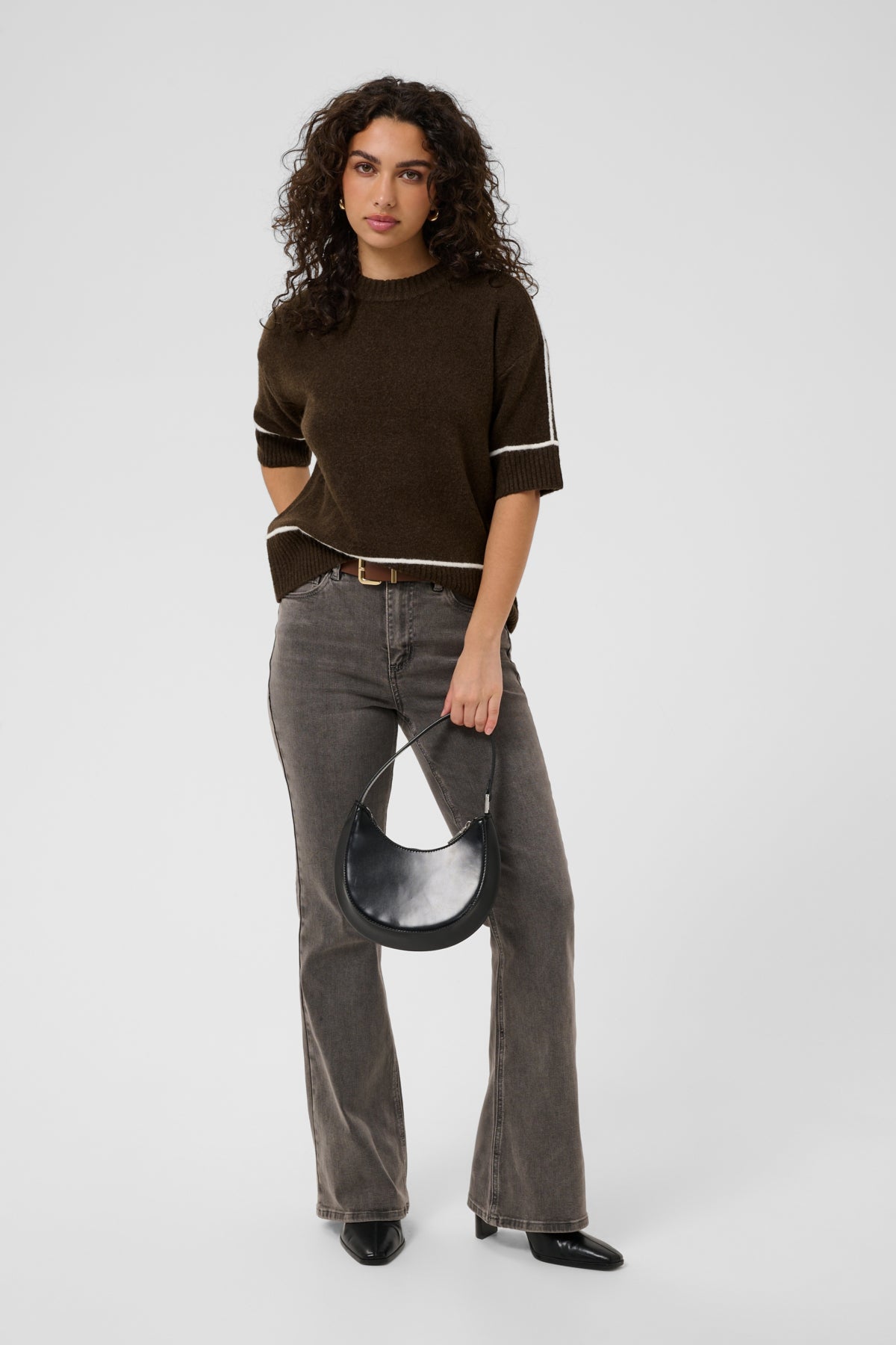KAjinie Stickad Pullover 1/2 ärm Coffee Bean - 190915 - 10511946