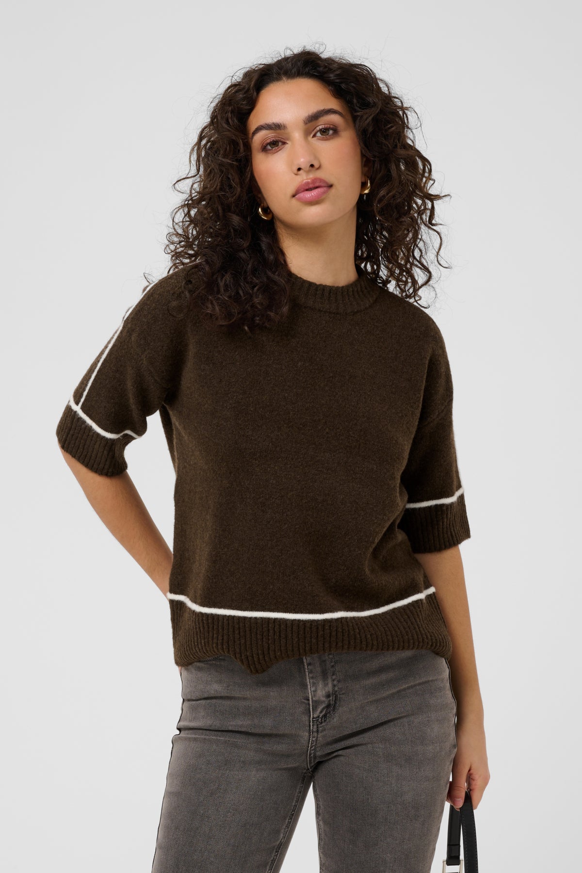 KAjinie Stickad Pullover 1/2 ärm Coffee Bean - 190915 - 10511946