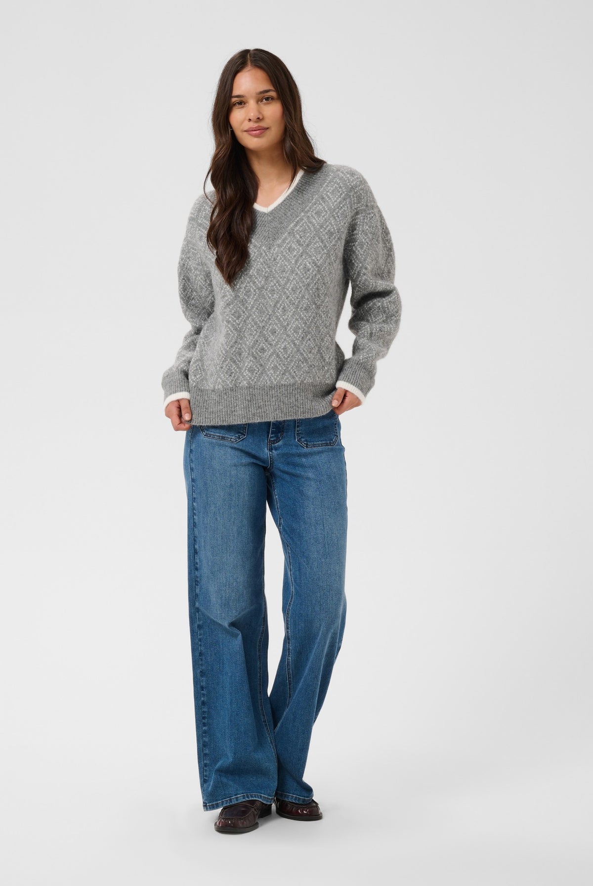 KAsirens stickad tröja Grey Mel. / Chalk Argyle - 109 - 10512088