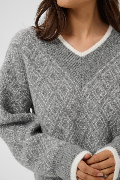 KAsirens stickad tröja Grey Mel. / Chalk Argyle - 109 - 10512088 Thumbnail