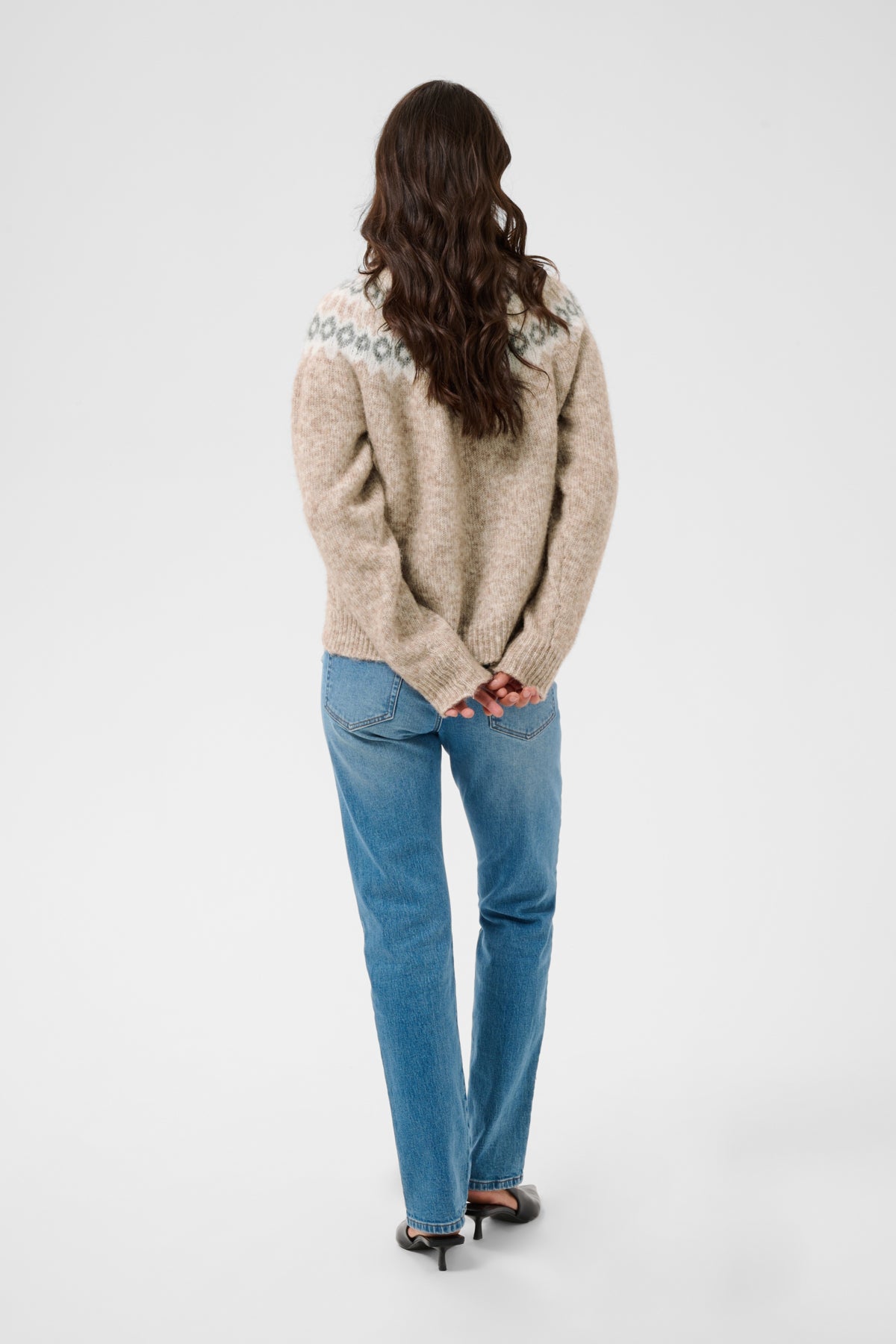 KAberta Pullover Beige Mel. -Grey/Chalk Pattern - 10512107