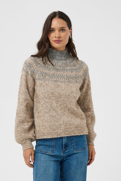 KAgerda Pullover Stickad Brunmelerad/Gråmelerad - 1 - 10512134 Thumbnail