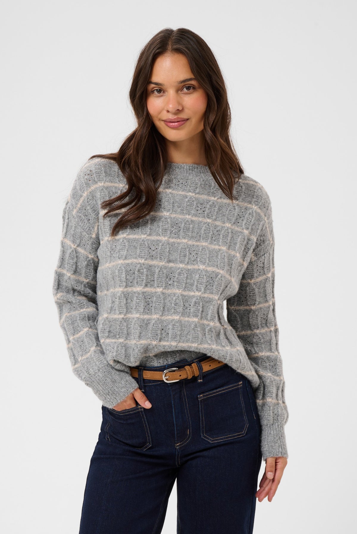 KAsirens randig tröja Grey Melange/Beige Stripe - 10 - 10512261
