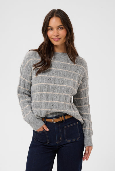 KAsirens randig tröja Grey Melange/Beige Stripe - 10 - 10512261 Thumbnail