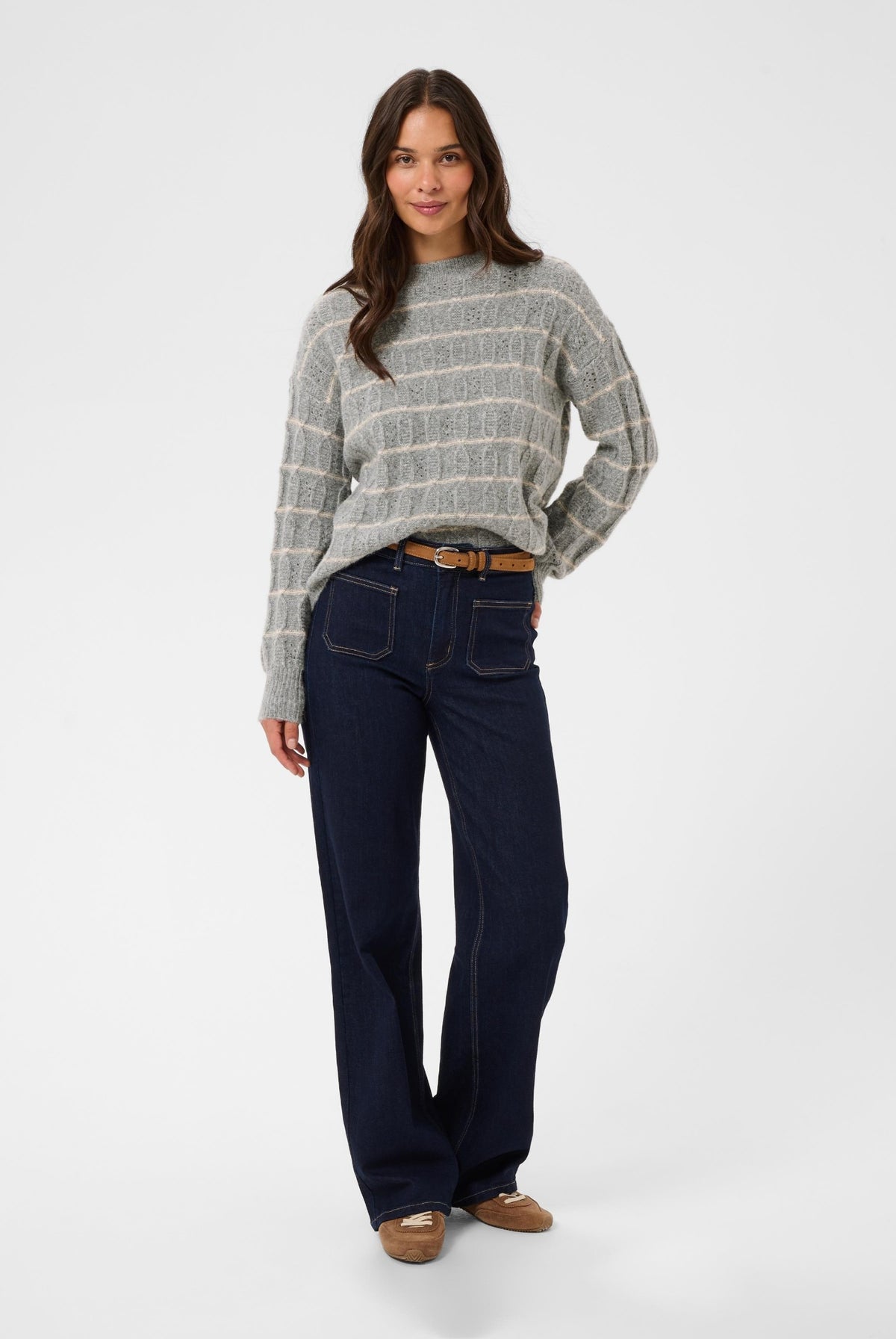 KAsirens randig tröja Grey Melange/Beige Stripe - 10 - 10512261