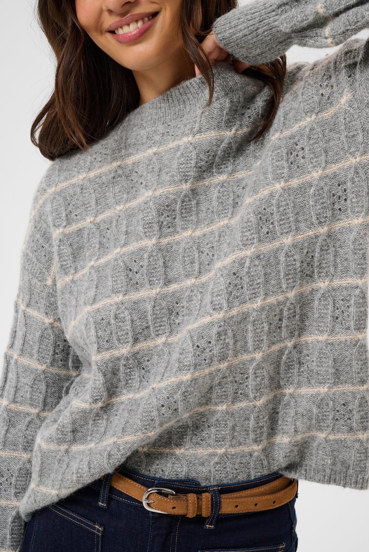 KAsirens randig tröja Grey Melange/Beige Stripe - 10 - 10512261